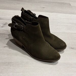 White Mountain Olive Suede Ankle Booties with Buckle Accent